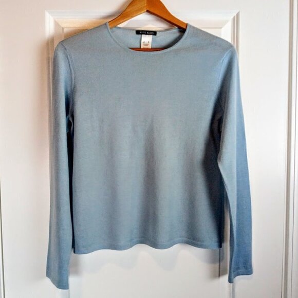 Anne Klein Light Blue Cashmere Crew Neck Pullover - Picture 1 of 4